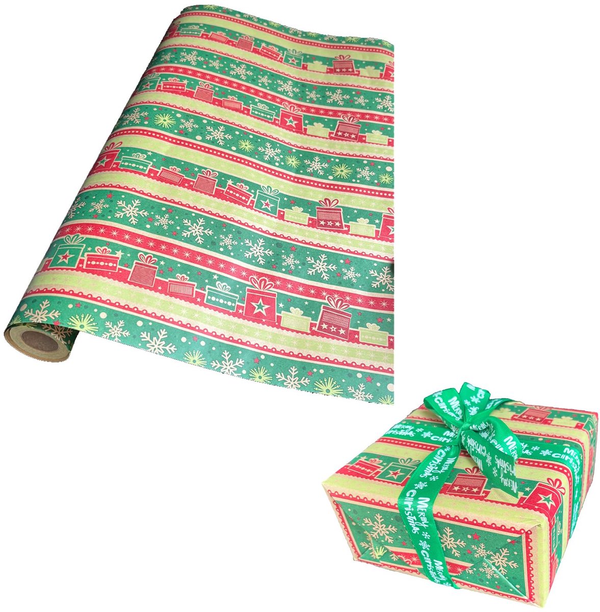 Famanu – Inpakpapier Roll voor Xmas Gift Box Sneeuwvlokken Xmas Gift Verpakking met Strings 100% Recyclebaar Gift Voor Verjaardagscadeau Feest Baby Shower Kerst Decor