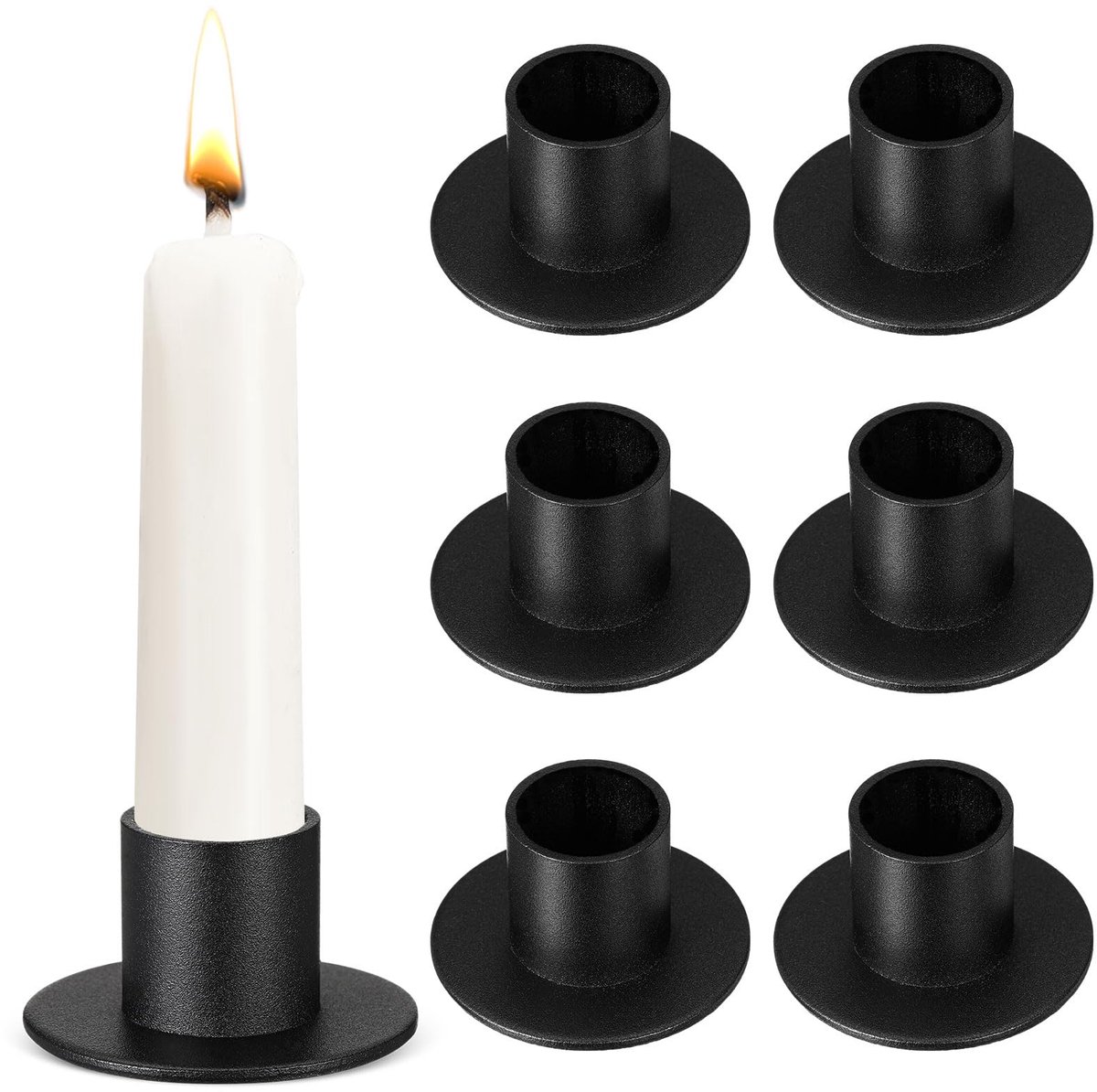 Famanu Kaarsenhouder voor staafkaarsen van wit metaal, tafelkaarsenhouder voor eetkamer en woonkamer, decoratie voor binnen en buiten, zwart
