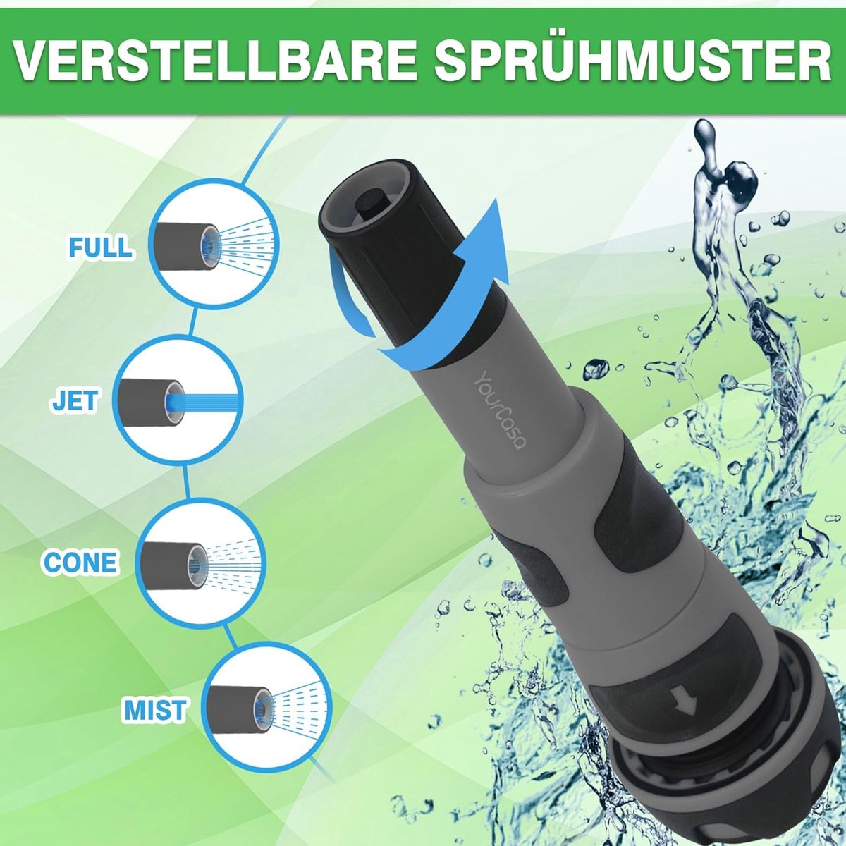 YourCasa Tuinsproeier met slangadapter, 3/4 inch, premium spuit voor tuinslang, douchekop met opzetstuk voor de tuin - ShopVlot