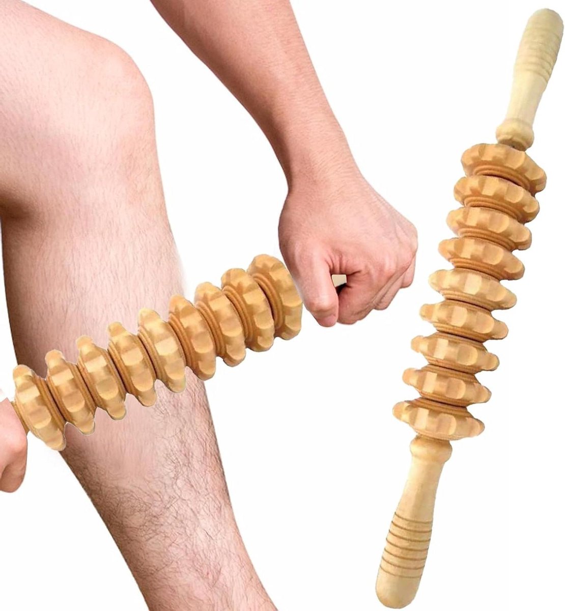 Massage Roller Stick - Lichaam Sculptuur Tool - Spieren Ontspannen - Anti-slip Handvat - 40 cm Lengte - Natuurlijk Hout