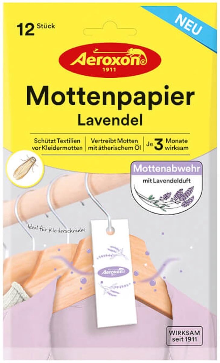 Aeroxon Moth Protection Wardrobe 12 Moth Papers – effectieve bescherming tegen mijten, textielbescherming tot 3 - ShopVlot