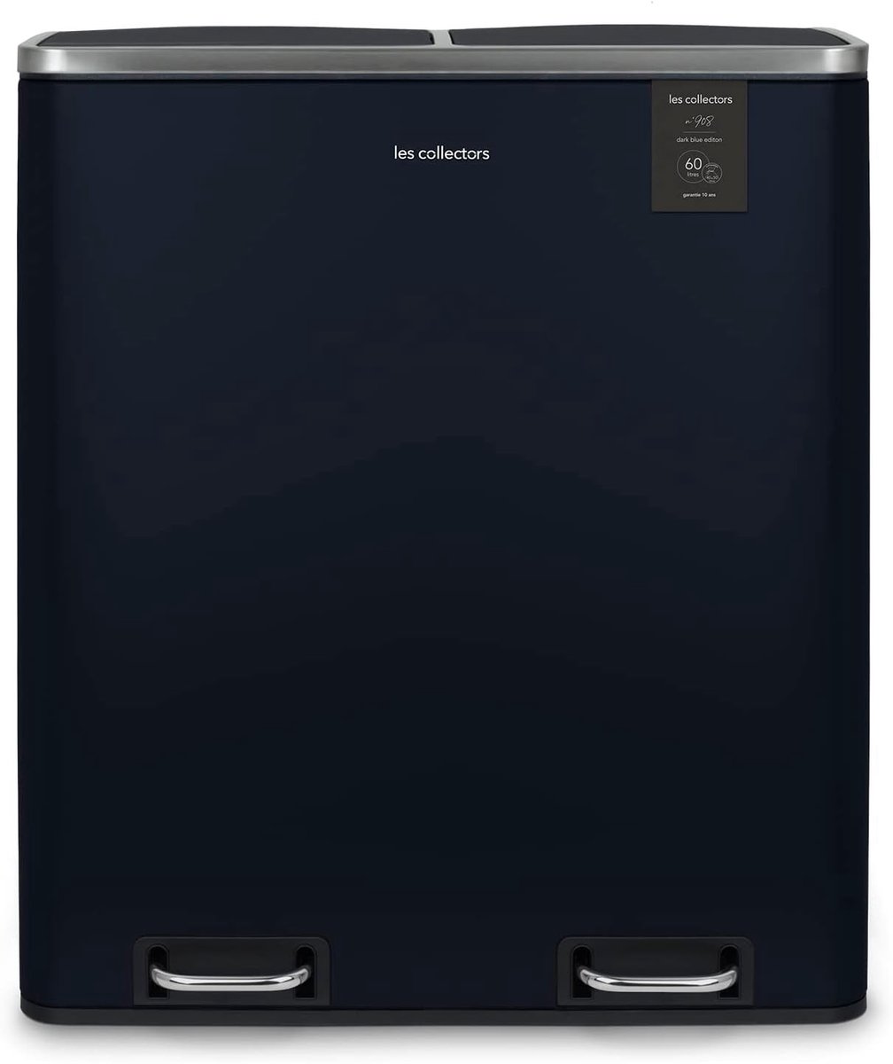 Vuilnisbak met Pedaal - Mat Donkerblauw - 60 l - Met 2 Vakken en Uitneembare Emmers - Voor Keuken en Kantoor
