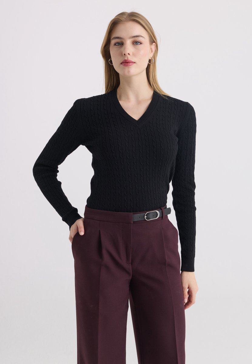 Felix Hardy Trui Met V-Hals - 100% Katoen Dames Zwart - L