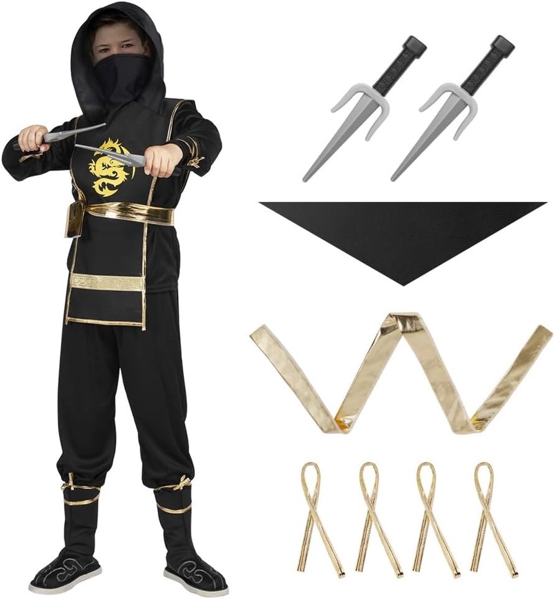 Deluxe Ninja Kostuum voor Kinderen met Schuimaccessoires - Perfect voor Halloween en Verkleedfeestjes