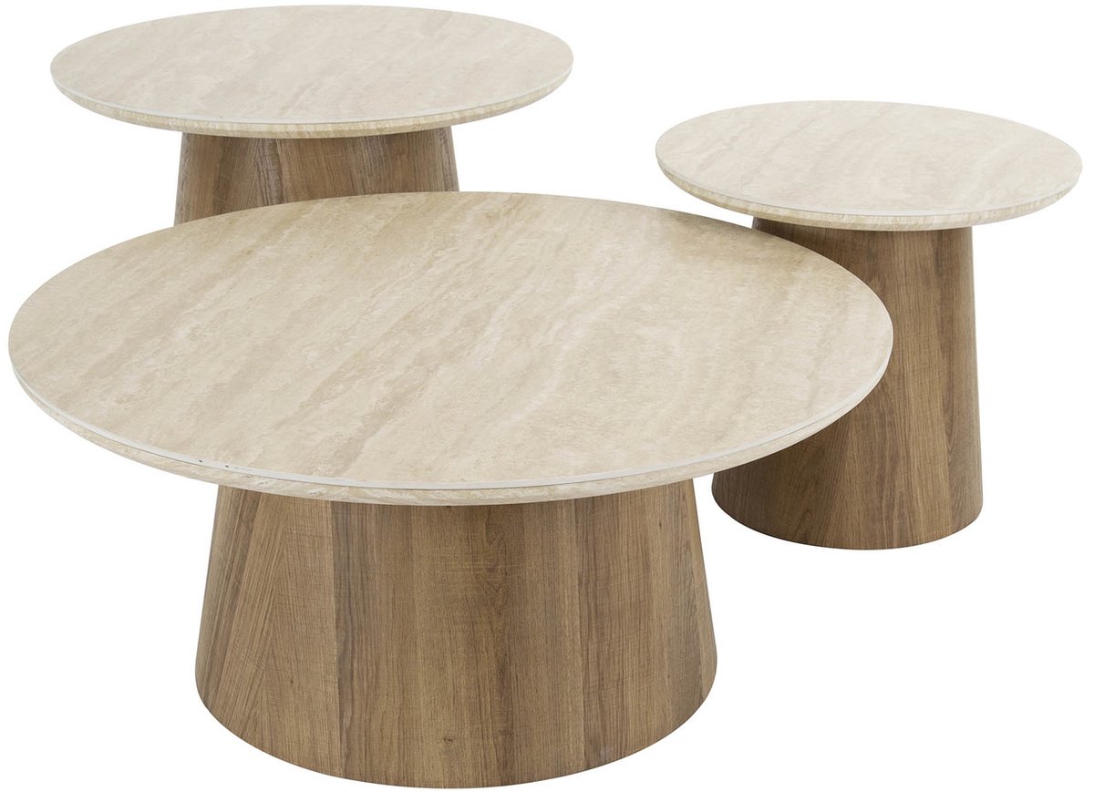 Giga Meubel Salontafel Romano - Travertin - Set van 3 - 80x80x35cm