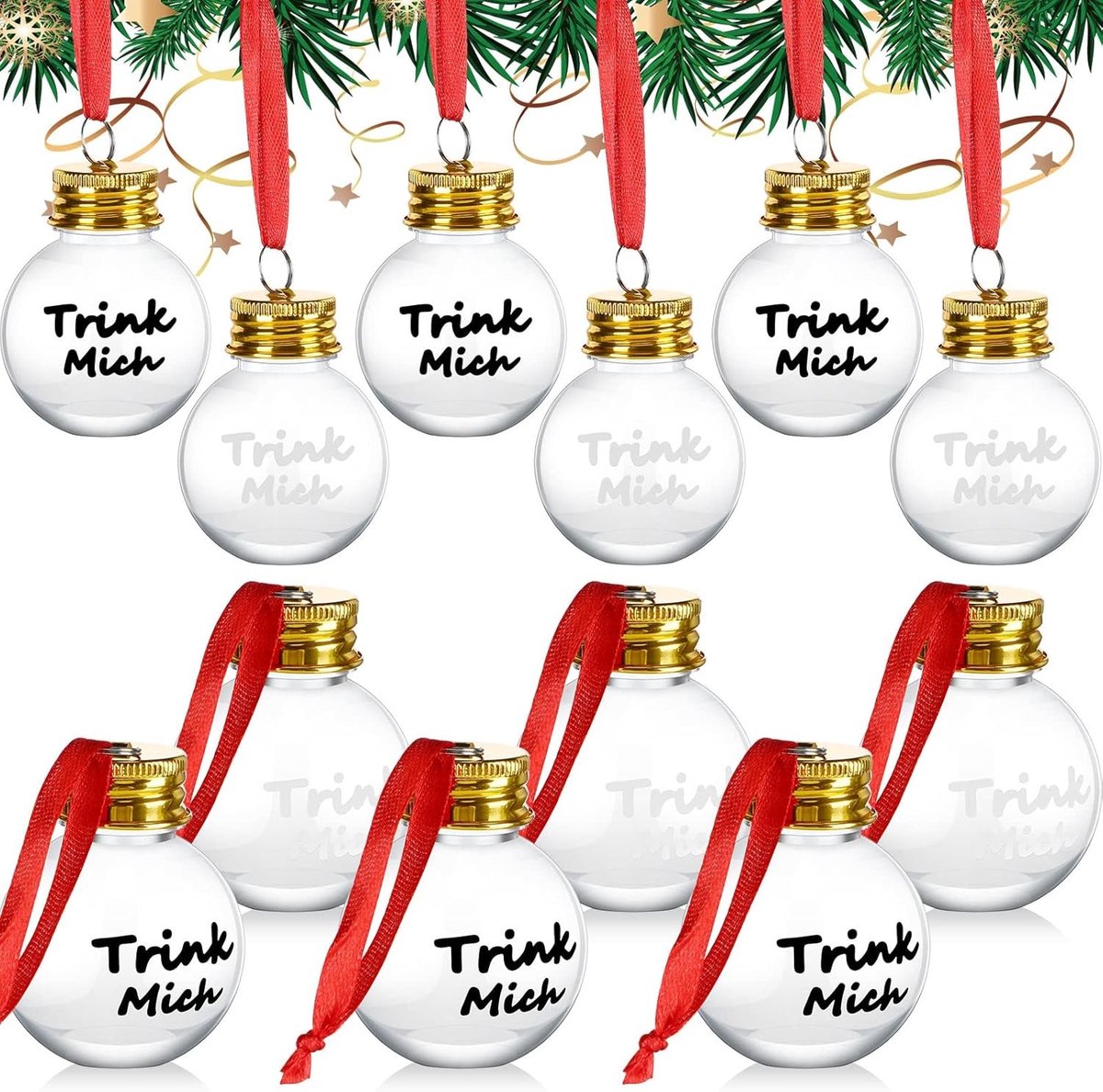 Kerstballen om te Vullen - Transparant - 50 ml - Plastic Drinkballen met Gouden Dop - Voor Kerstdecoratie