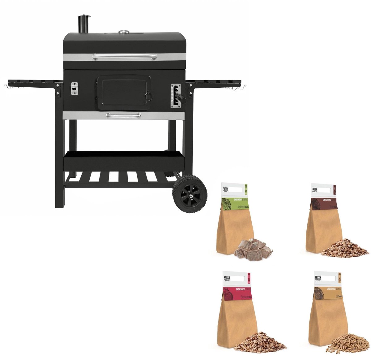 Houtskool BBQ XXL - 69 x 43 cm grilloppervlak - zwart - incl. rookhout