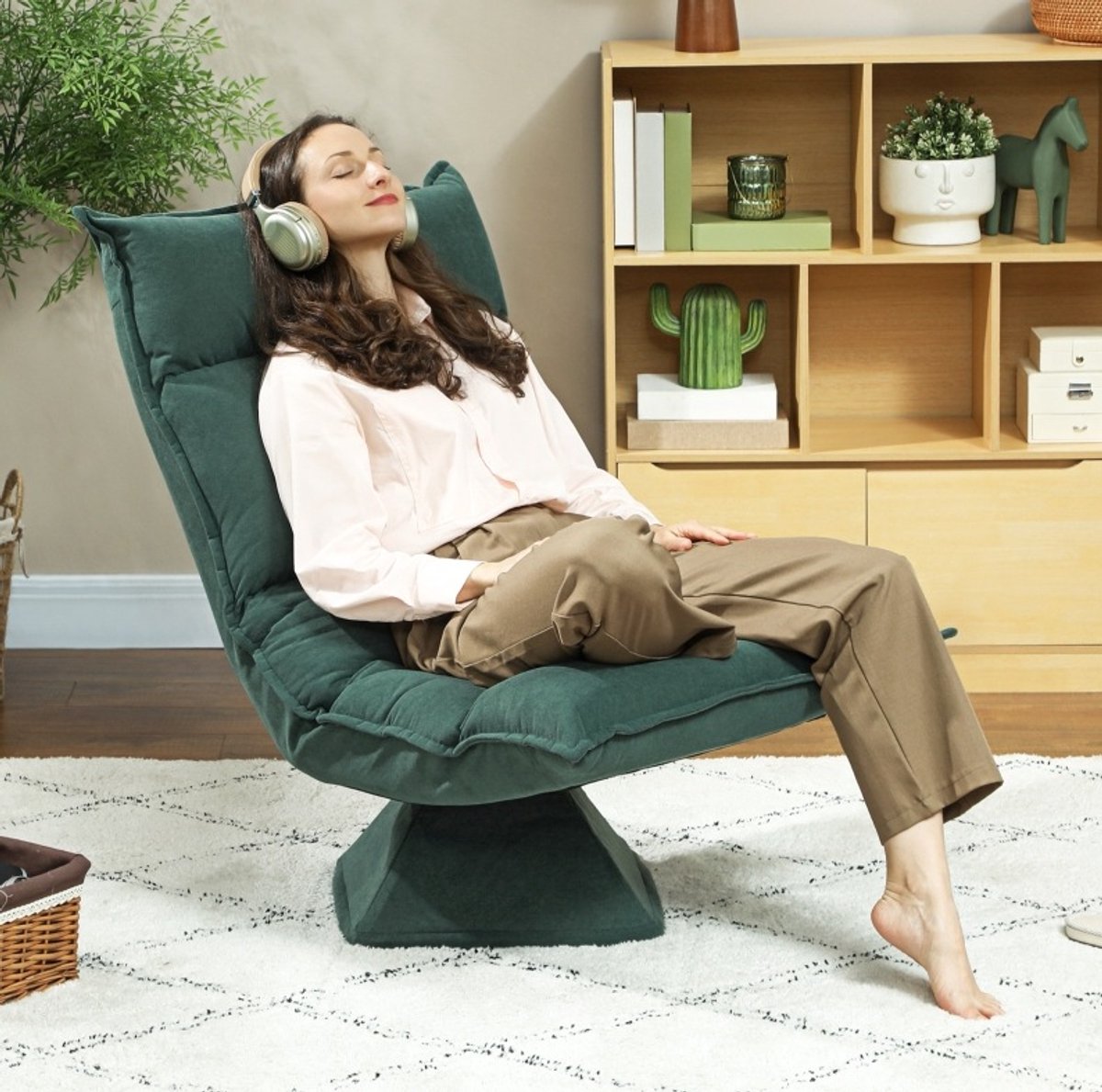 MODENUIT Fauteuil 70 x 62 x 95 cm - 360° Draaibaar Met 5-Voudig Verstelbare Rugleuning - Woonkamer En Gaming - Polyester - Groen