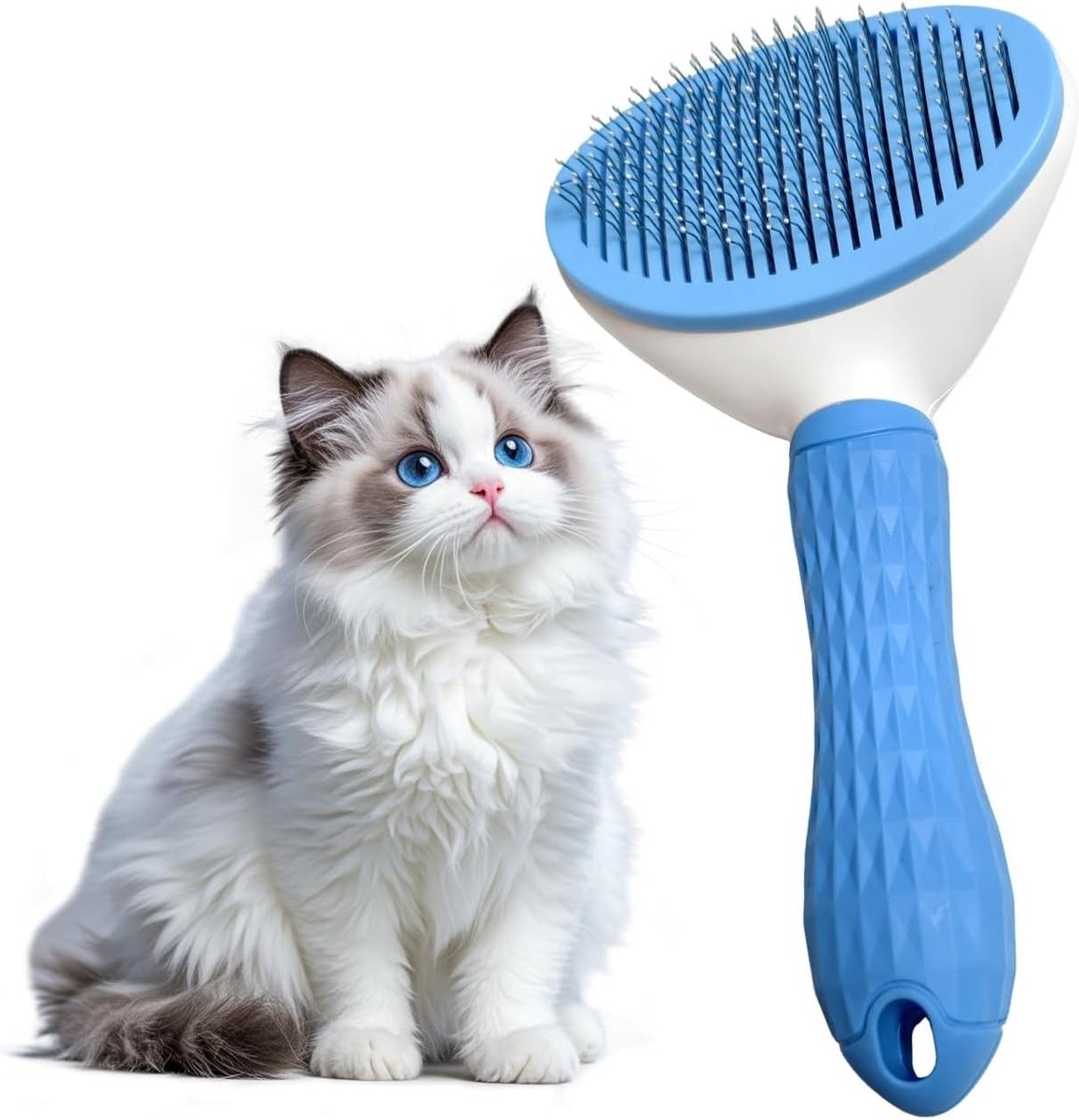 Kattenborstel met ontgrendelingsknop voor effectief afstoten en verzorging van katten (2 stuks, blauw)