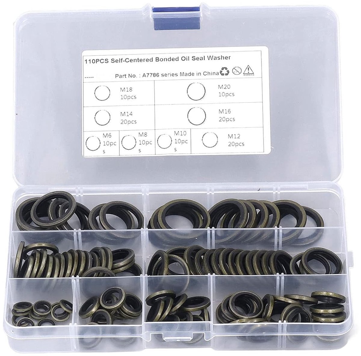 110-delige set olieafdichtingen, rubberen pakkingen en metalen afdichtschalen voor optimale lekdichtheid
