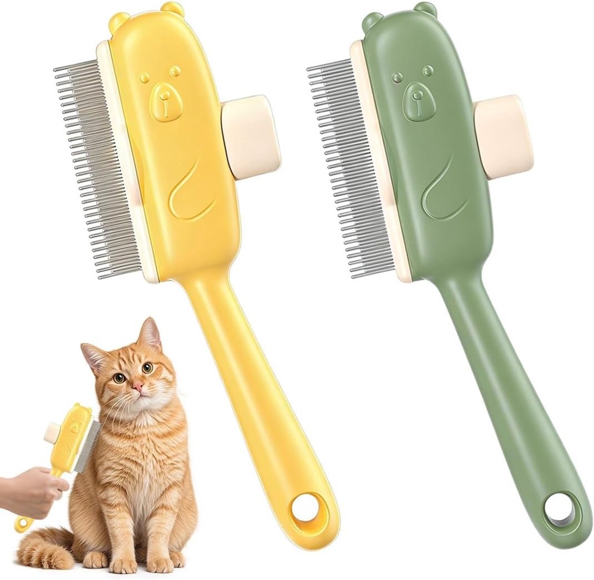 Zelfreinigende Kattenborstel Set met 2 Stuks - Efficiënte Vlooienkam en Dierenharen Verwijderaar voor Huisdieren
