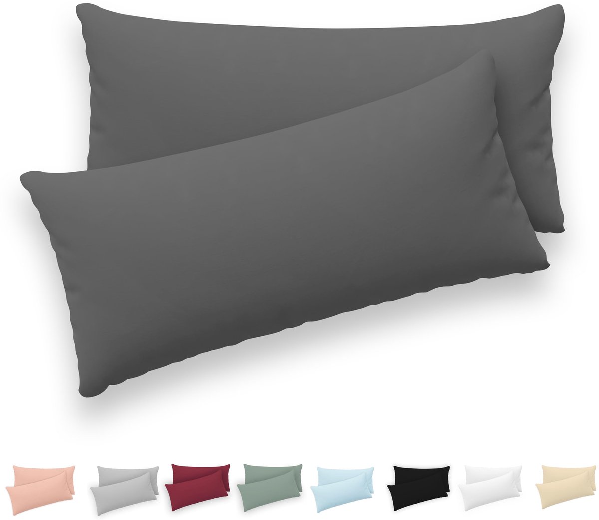 Famanu Kussensloop set van 2, 40 x 80 cm, 100% katoen jersey, met ritssluiting, voor een veilige en comfortabele slaapervaring met een luxe uitstraling in je slaapkamer Zwart