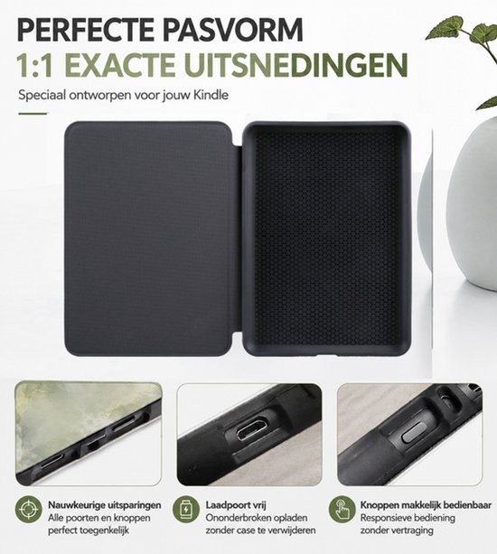 Hoes Geschikt voor Kobo Clara BW - Kobo Clara BW Hoesje - E‑reader Hoes met Handriem - Groen Marmer Design — afbeelding 5