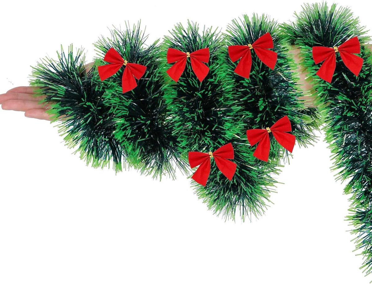 Kerstslinger - Groen - 2 meter - Kunststof Dennenslinger met Afneembare Strikken - Voor Decoratie van Huis en Tuin
