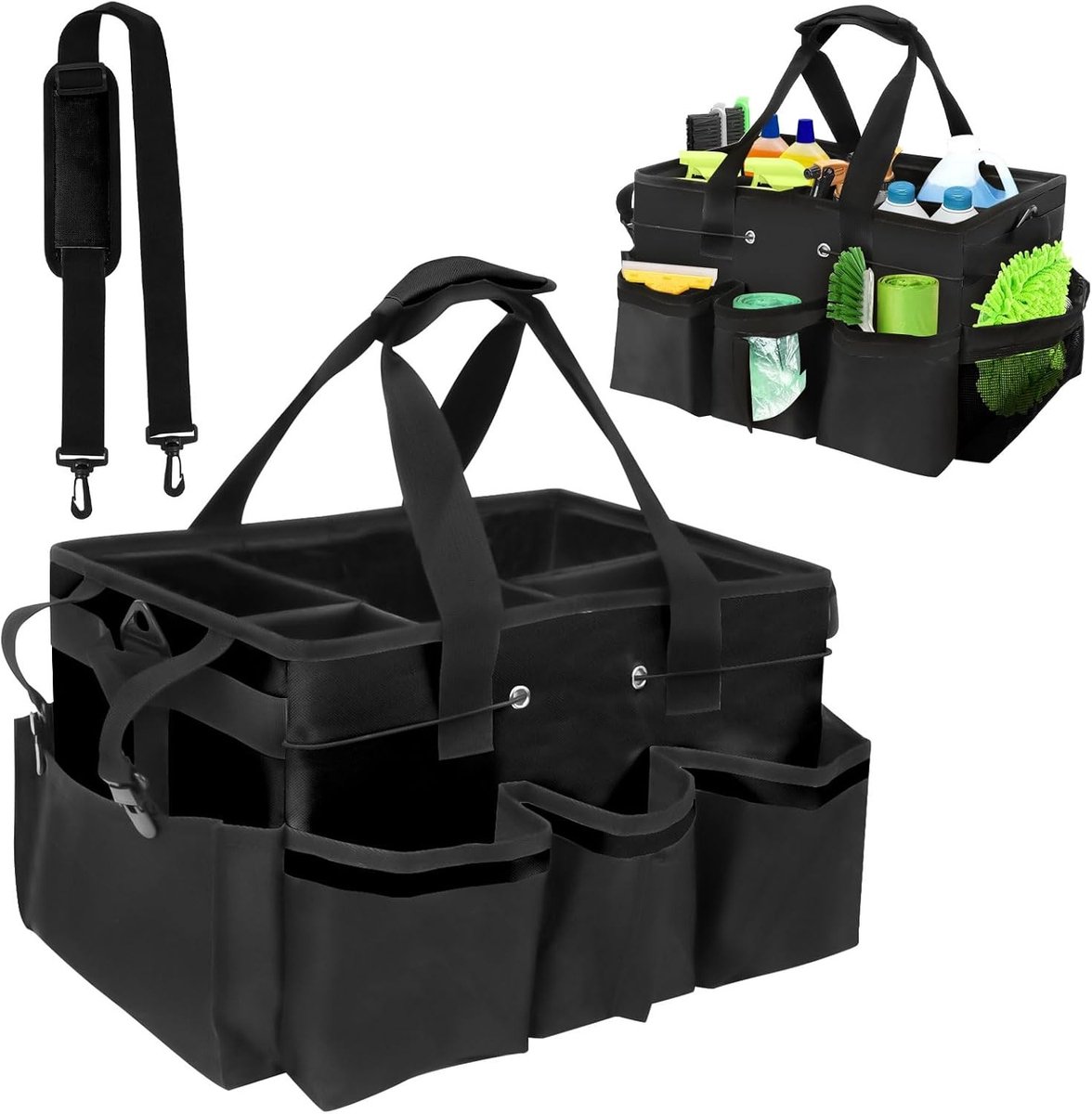 Reinigingstas - Zwart - 40 x 23,5 x 27,5 cm - Waterdichte Opbergtas voor Schoonmaakmiddelen - Voor Huishoudelijk Gebruik