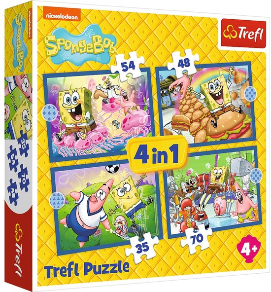 Doos van een 4-in-1 Spongebob Trefl puzzel.