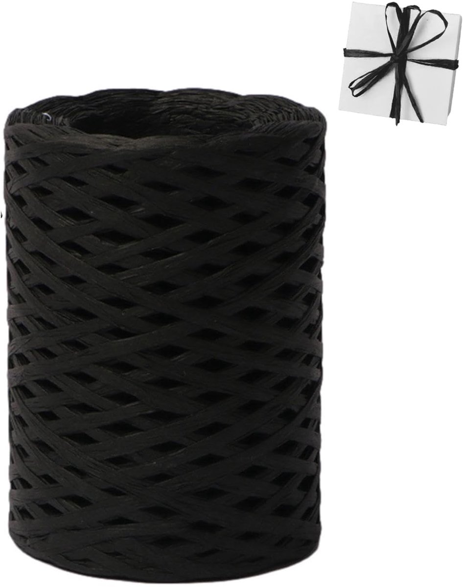 Raffia papierband 200m - zwart - klassiek - perfect voor geschenkverpakking - ShopVlot