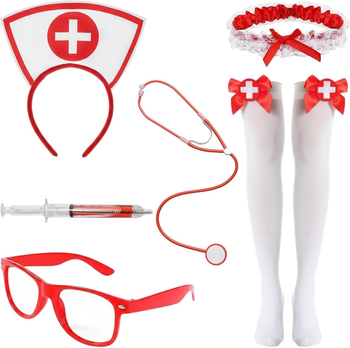 Carnaval Kostuum voor Verpleegkundige met Haarband, Stethoscoop en Accessoires voor Halloween en Feestjes