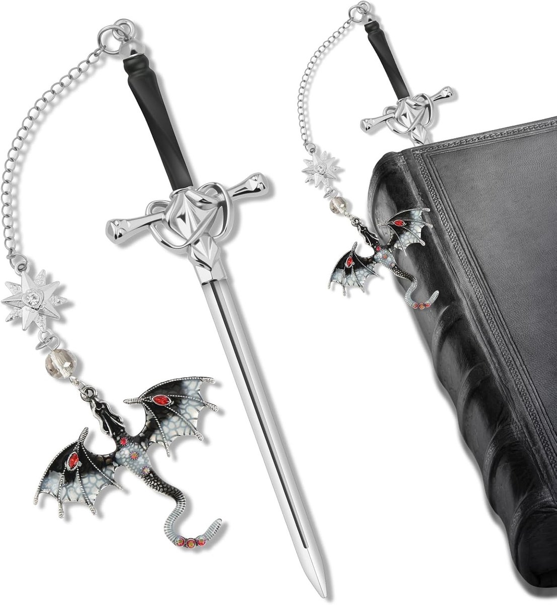 Zwaard Draak Boekenlegger - Fantasie en Gothic Stijl, Vintage Draak Hanger voor Boekenliefhebbers, Perfecte Cadeau voor Mannen en Vrouwen