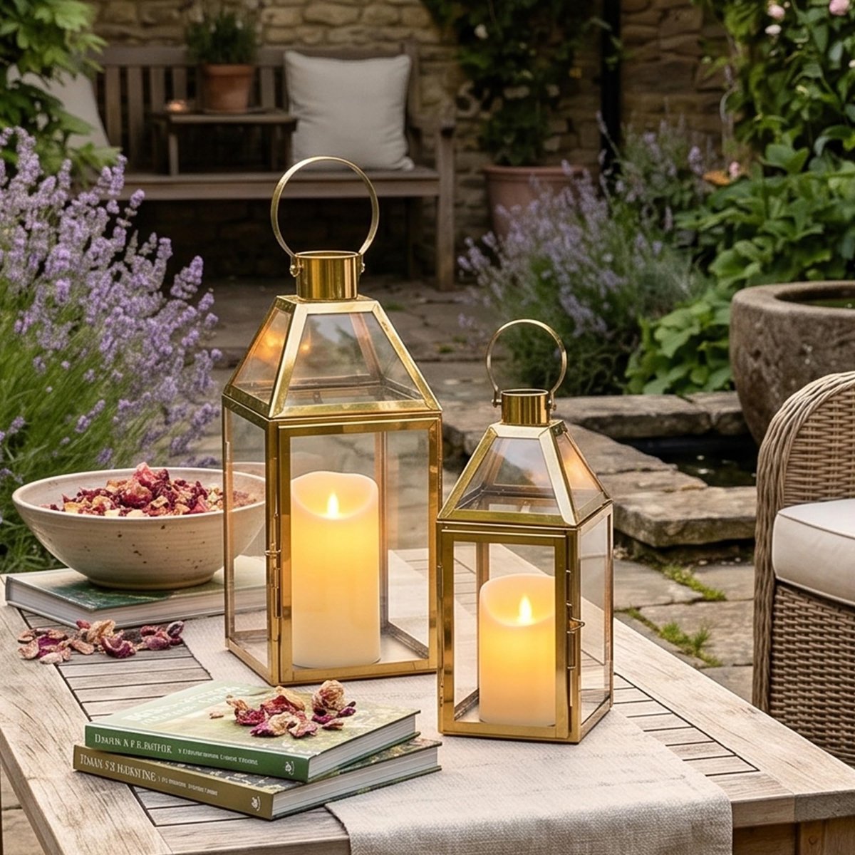 TRIROCKS Decoratieve lantaarns van roestvrij staal, 34 cm en 26 cm hoog, metalen kandelaar met gehard glas, voor - ShopVlot