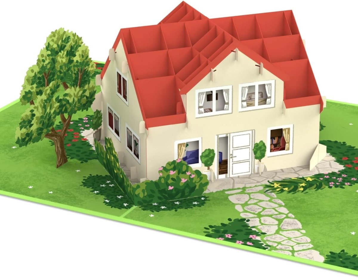 Pop-up Wenskaart Huis met Tuin - Groen - 3D Cadeaukaart voor Huiseigenaren en Verhuizers