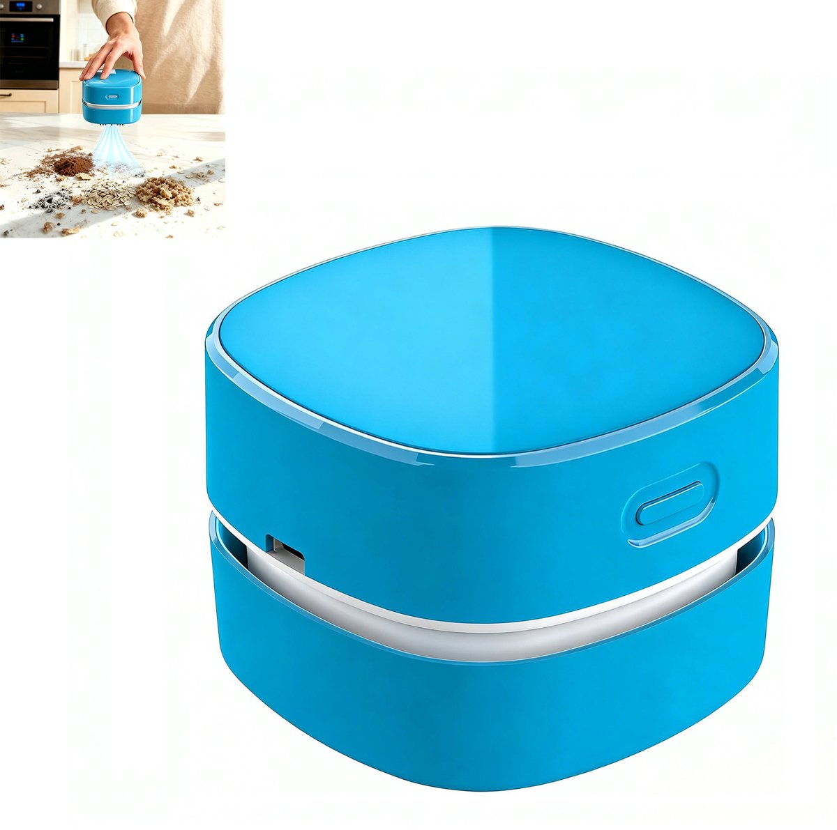 Mini Stofzuiger - Bureau stofzuiger - Tafel stofzuiger - Potlood kruimelzuiger - Oplaadbaar via Type‑C - Eenvoudig te legen opvangbak - Acryl - 7,9×7,9×6 Cm - Geschikt voor bureau, toetsenbordreiniging, autointérieur, dagelijks schoonmaken - Blauw