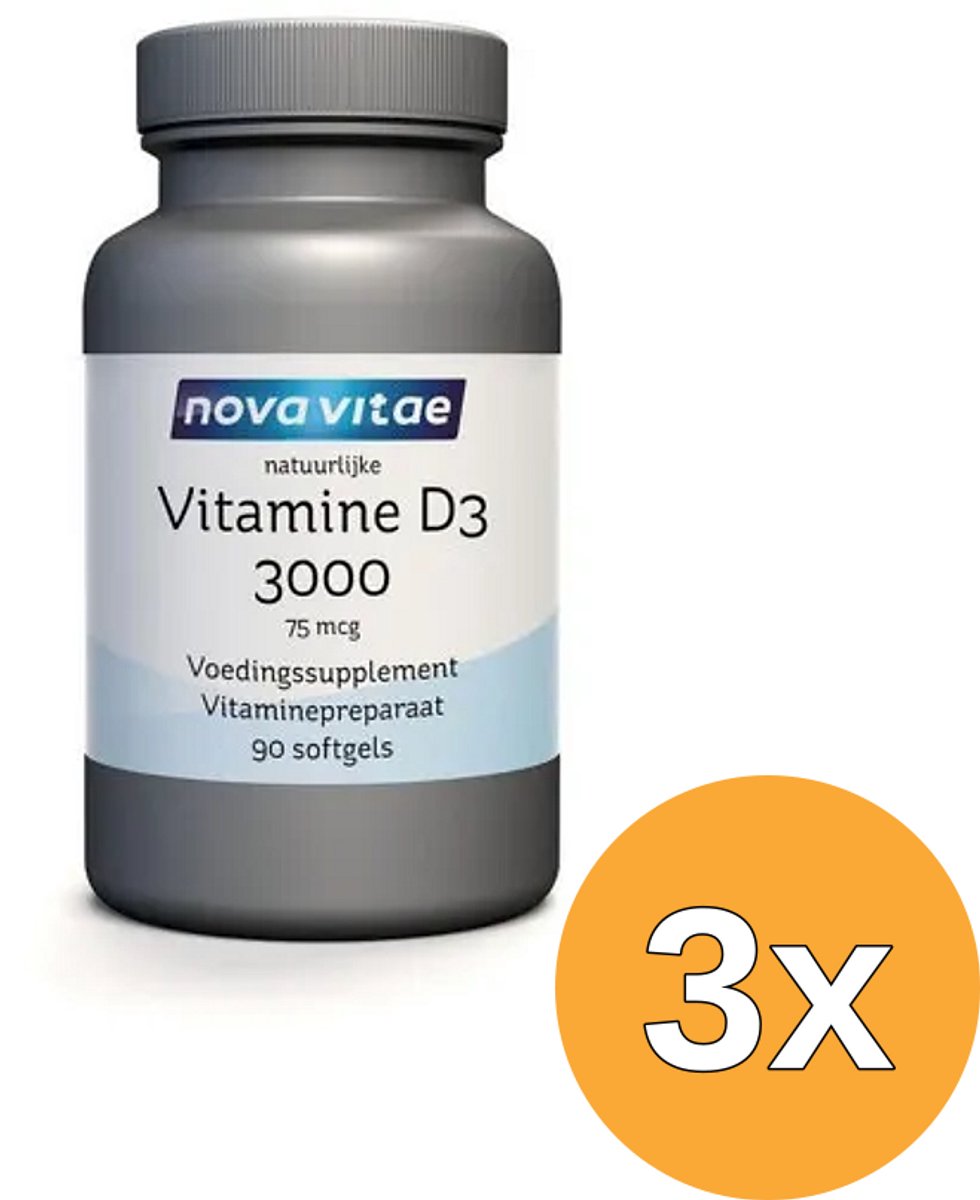 3x Nova Vitae Vitamine D3 3000/75mcg (90 softgels)