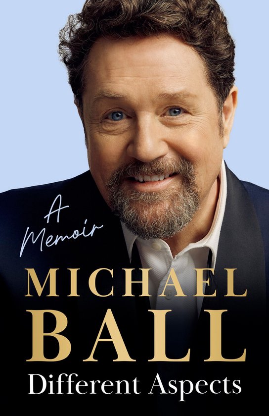 Portret van Michael Ball in een donker colbert met witte blouse voor de boekomslag 'Different Aspects'.