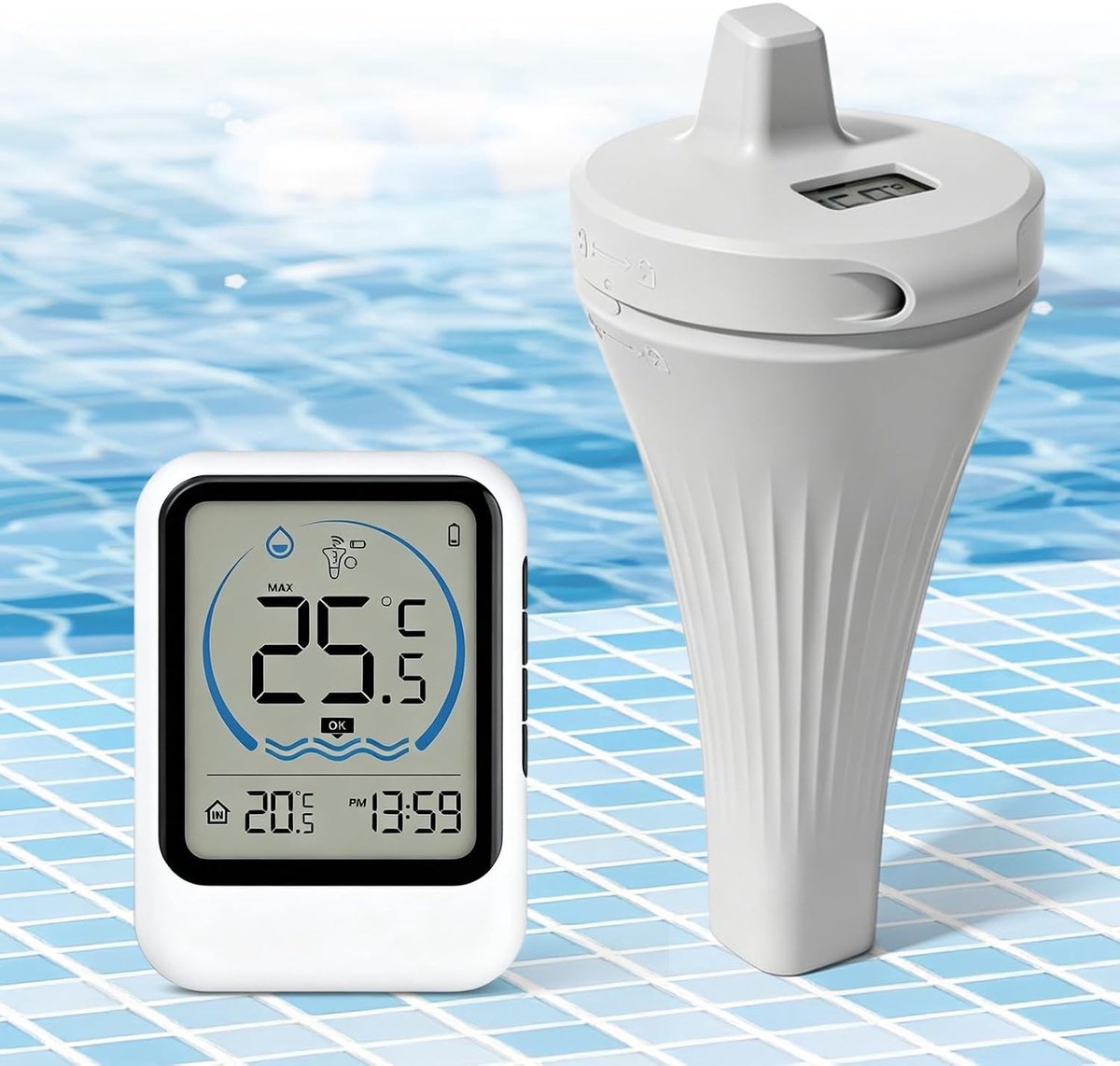 Digitale Draadloze Zwembadthermometer - Wit - - Waterdicht en LCD-Display - Voor Zwembaden, Aquaria en Spa's