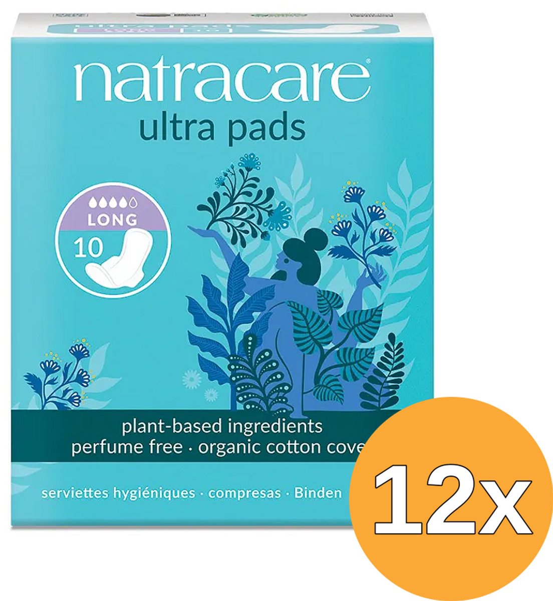 12x Natracare Maandverband lang met vleugels (10 stuks)