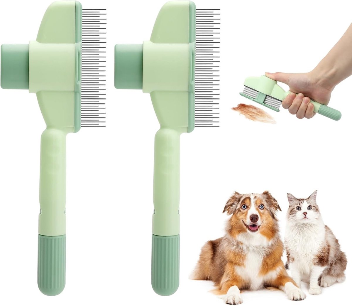 Zelfreinigende Vlooienkam voor Huisdieren, Vachtverzorgingsborstel, Kam voor Katten en Honden, Vlooienverwijdering, Dierenverzorging, Set van 2
