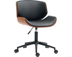 Homcom Office Chair-Kunstleer, Hout-52L x 54B x 74-84H cm-Zwart + Walnootbruin