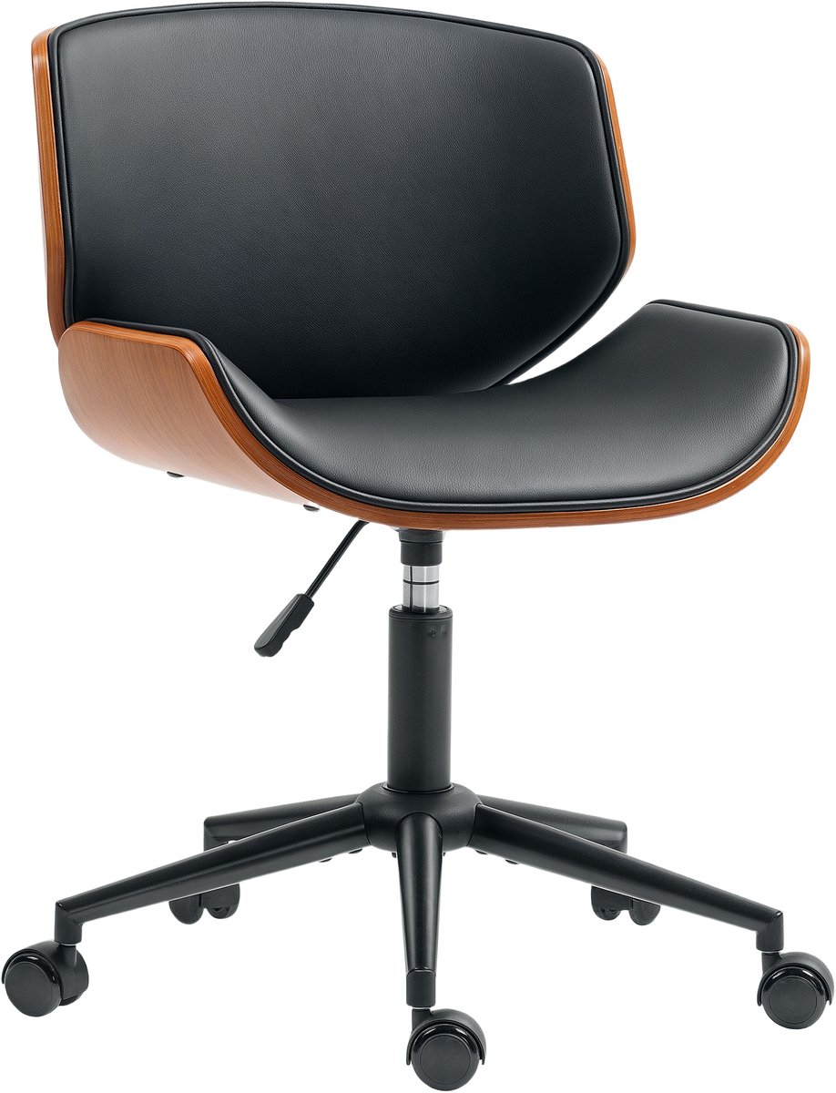 Homcom Office Chair-Kunstleer, Hout-52L x 54B x 74-84H cm-Zwart + Walnootbruin