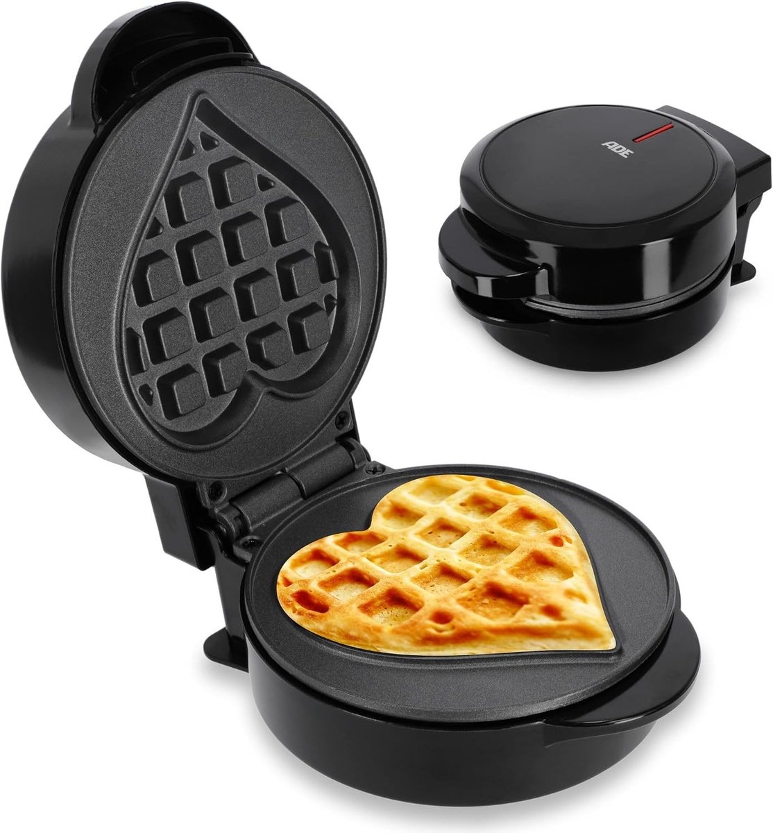 Mini Wafelijzer - Zwart - Hartvormige Belgische Wafels - Hoogwaardige Antiaanbaklaag - Voor Eén Persoon