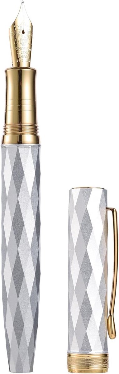 Extra Fijne Vulpen met Zacht Schrijfpunt en Diamant Geometrisch Ontwerp in Luxe Metalen Etui - Perfect voor Schrijven en Cadeaus