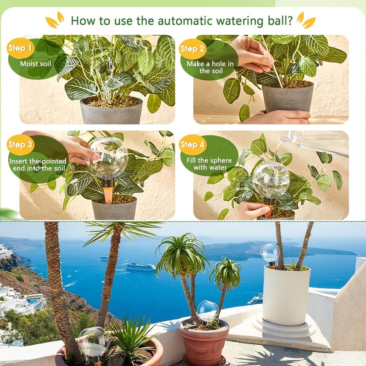 Set van 4 Irrigatieballen van 500 ml voor Planten, Ideaal voor Binnen en Buiten, Geschikt voor Balkon en Tuin, Waterdispenser voor Optimale Plantenverzorging