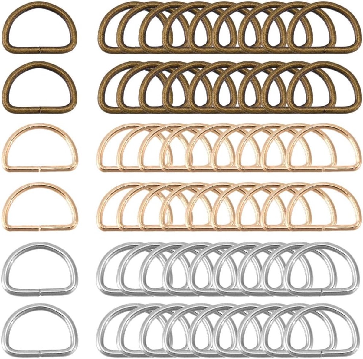 120PCS D-vormige Ringen in 3 Kleuren voor Handgemaakte Tassen, Rugzakken en Accessoires - Ideaal voor DIY Projecten en Naaien