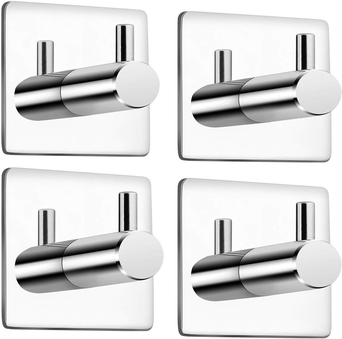 Roestvrijstalen handdoekhaak zonder boren - Zilver Chroom - 4 stuks - Zelfklevende wandhaken - Voor Badkamer en Keuken