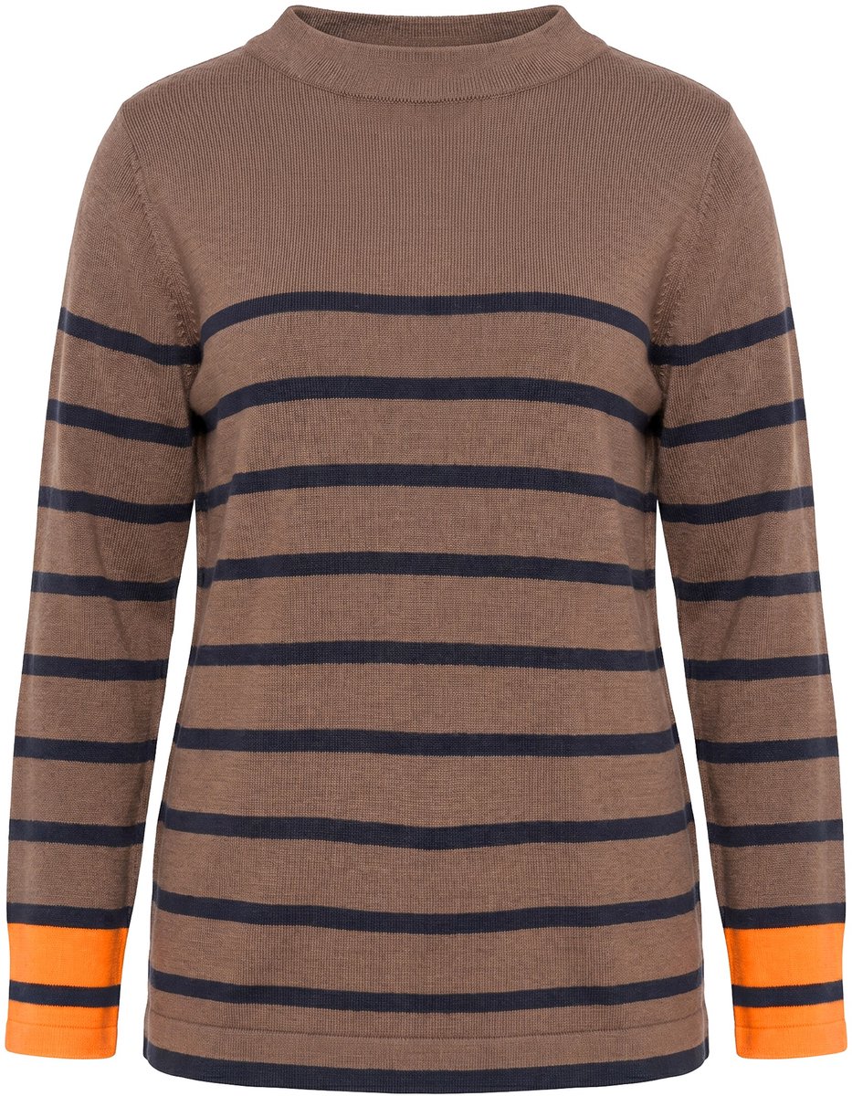 Laurasøn - Dames - Trui met strepen turtleneck lange mouwen - Bruin - Maat 48+