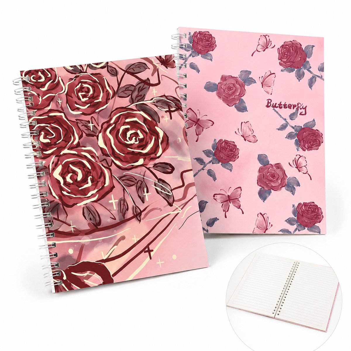 VHV -Notitieboek Set van 2 - Rozen Design Schrijfboek - 21x14.5 cm - Bobine Dagboek - Perfect Cadeau - Voor Vrouwen ,Meisjes voor Kantoor , Studie
