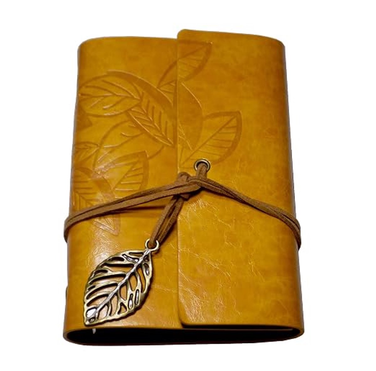 Vintage Kunstleren Reisboek Met Gedrukte Bladeren, Leren Bindkoord en Metalen Bladhanger, Uitneembaar Papierblok Voor Journaling en Reisaantekeningen Retro Lederen Notitieboek Met Bladdecoratie, Compact Reis Dagboek"