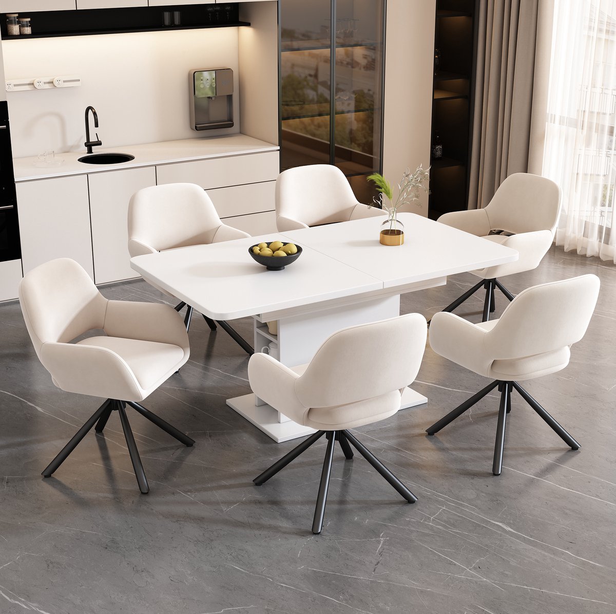 STILVORA Eetkamerstoel - Draaibare Kuipstoel - Set Van 6 - Met Armleuningen En Comfortabele Zitting - Voor Eetkamer En Woonkamer - Velvet Beige