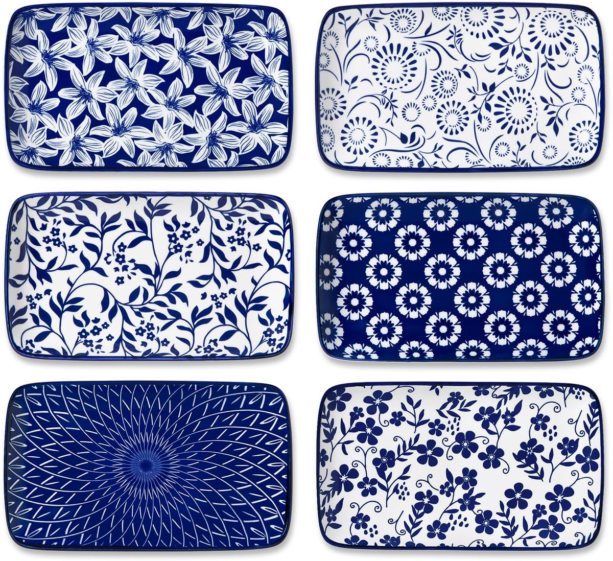 Famanu – Set van 6 serveerschalen van porselein, 8,5 inch rechthoekige kleine borden, vaatwasser- en magnetronbestendig, ideaal voor sushi en feestjes