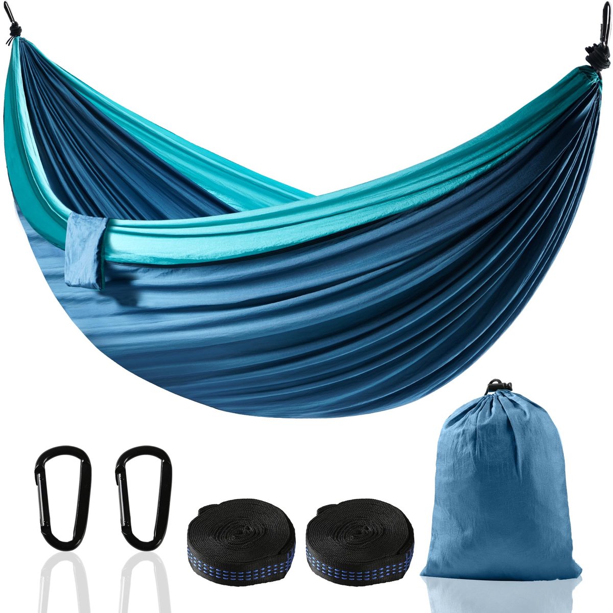 Famanu – XXL hangmat voor 2 personen, 300 x 200 cm, opvouwbaar en ultralicht, met 300 kg draagvermogen, perfect voor tuin, camping, reizen, balkon en binnen (blauw
