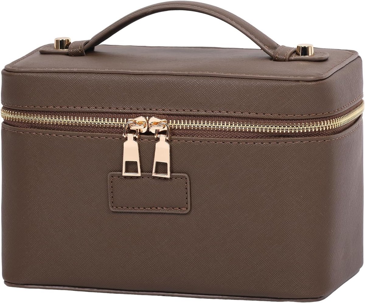 Cosmetische Tas - Koffie - 21,5 x 12 x 14 cm - Waterdichte Reistas van PU en Polyester - Voor Dames