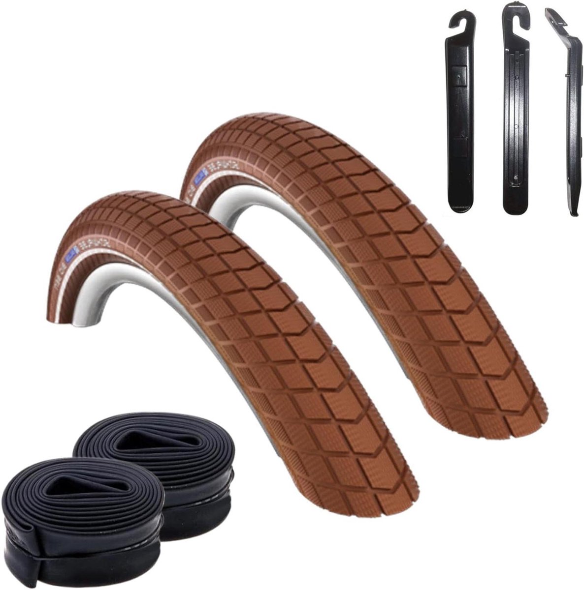 Fietsbanden set - Buitenbanden binnenbanden - Comfortabel fietsen - Inclusief bandenlichters - 26 inch - Bruin