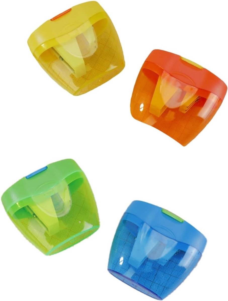 Puntenslijper met Tank - Meerkleurig - Handmatige 3-Holes Slijper - Voor Potloden, Kleurpotloden en Make-Up Potloden