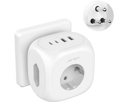JSVER Kubusvormige Reisadapter voor Zuid-Afrika, 3-weg Adapter type M met 2 USB-C- en 2 USB-A-aansluitingen (3,4 A, 17 - ShopVlot
