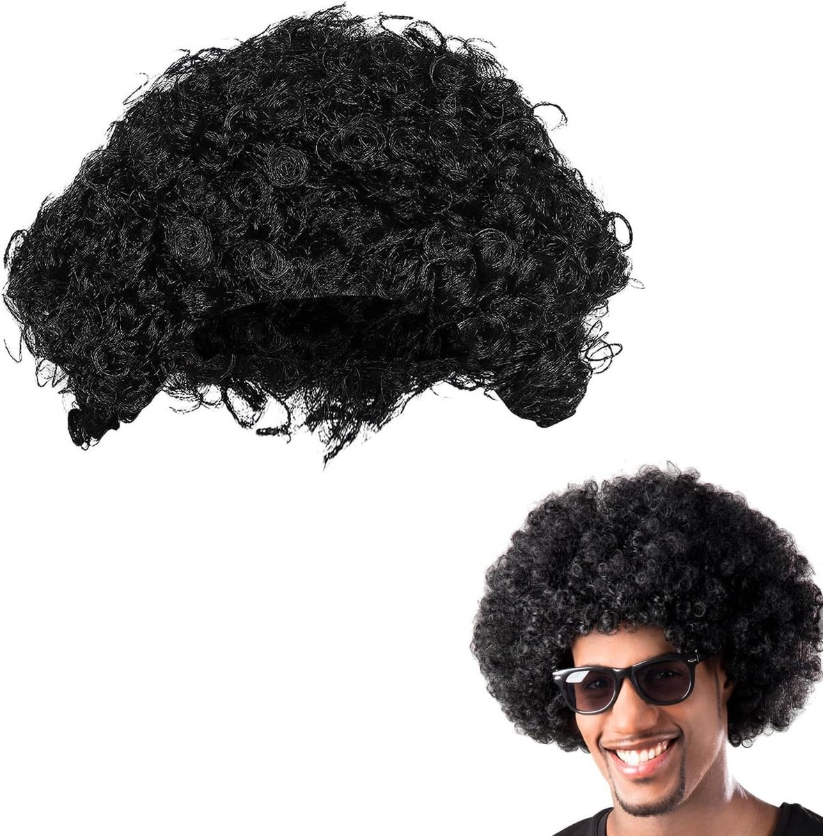 Unisex Afro 70's Haarstijl, Rizada en Funky Look voor Carnaval, Halloween en Themafeesten, One Size, Makkelijk te Scheren en Wassen