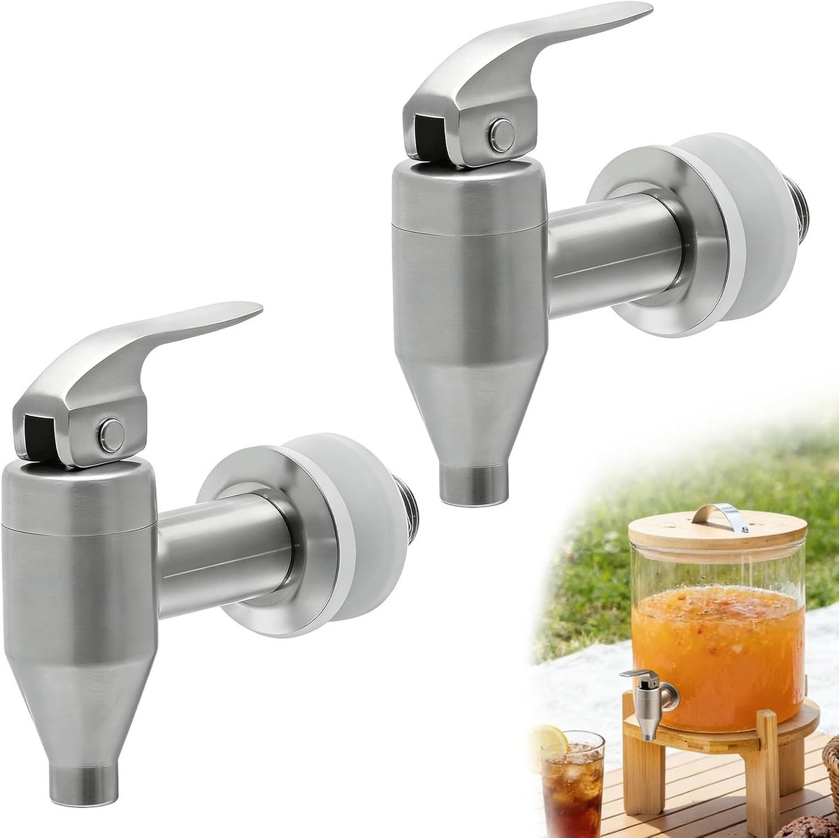 Roestvrijstalen Drankdispenser - Zilver - 16 mm Schroefdraad - Duurzaam en Hygiënisch - Voor Feesten en Thuisgebruik